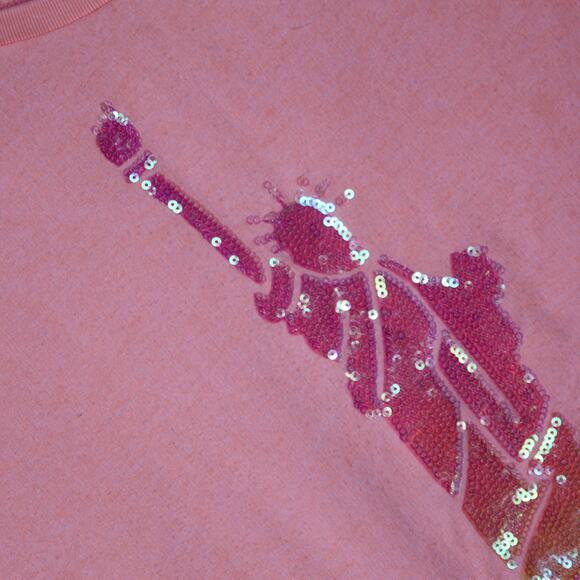 Victorias Secret PINK Sweatshirt Medium Orange Sequin NY Statue of Liberty Y2K - Picture 3 of 6